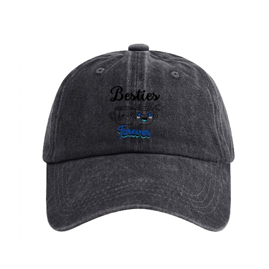 Besties , Friendship Day Gift, Tea Lover Friends Washed Denim Baseball Caps