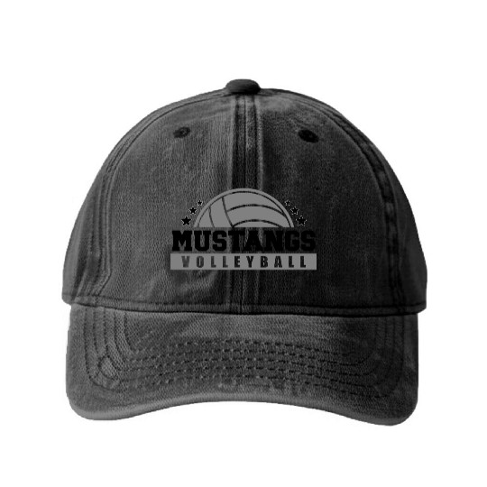 Mustangs Volleyball Coach Sports Team Spirit Wear Washed Denim Baseball Caps