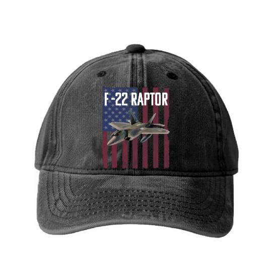 F 22 Raptor Aircraft USA Flag Washed Denim Baseball Caps