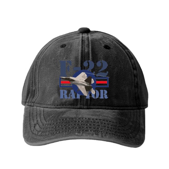 F 22 Raptor USAF Washed Denim Baseball Caps