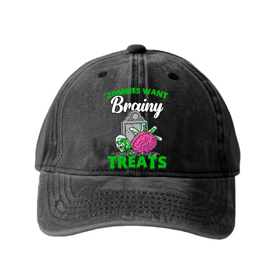 Spooky Halloween Zombie For Trick Or Treat Brainy Washed Denim Baseball Caps