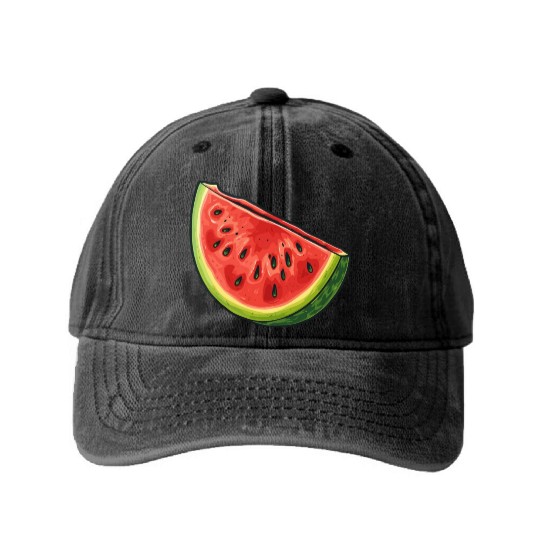 Watermelon Slice - Sweet Summer Vibes Washed Denim Baseball Caps