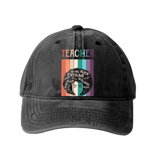 Teacher Black History Month Melanin Washed Denim Baseball Caps
