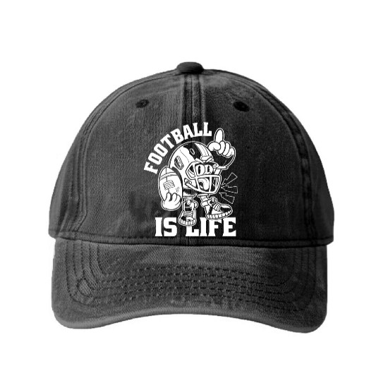 Football Is Life American Football Lover Game Day Washed Denim Baseball Caps