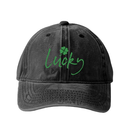 Lucky St Patrick'S Day Irish Shamrock 4 Leaf Washed Denim Baseball Caps
