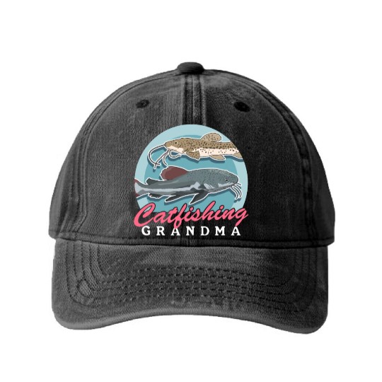 Catfishing Grandma Fish Catfish Fishing Washed Denim Baseball Caps