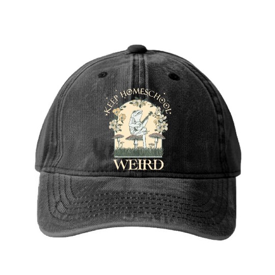 Retro Keep Homeschool Weird Mom Frog Cottagecore Washed Denim Baseball Caps