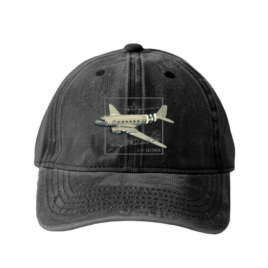 C-47 ytrain Dakota Military Transport Plane Washed Denim Baseball Caps