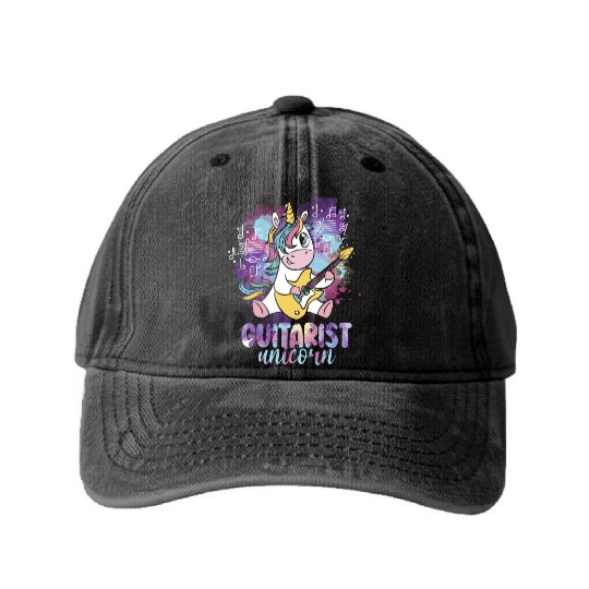 Guitarist Unicorn Music Lover Pony Musician Guitar Washed Denim Baseball Caps