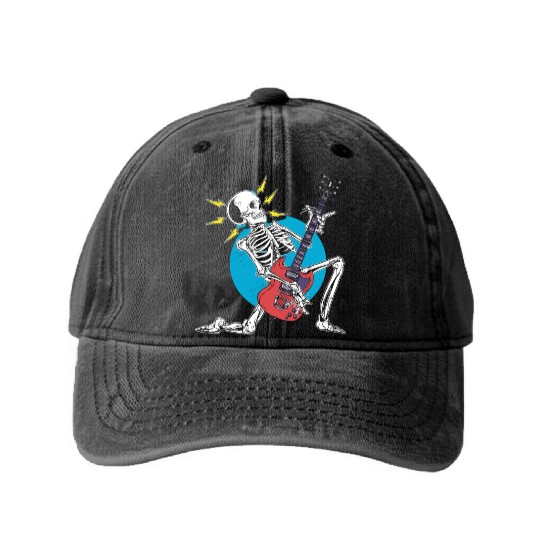 Skeleton Music Lover Guitarist Musician Halloween Washed Denim Baseball Caps