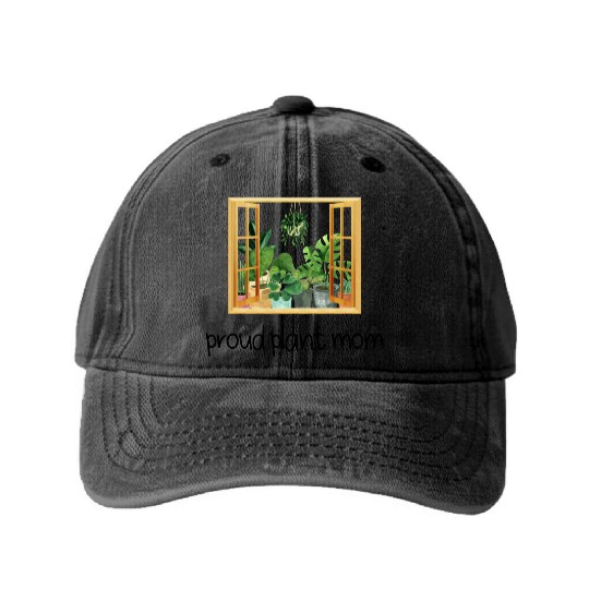 Proud Plant Mom A Plant Lover s Window Washed Denim Baseball Caps