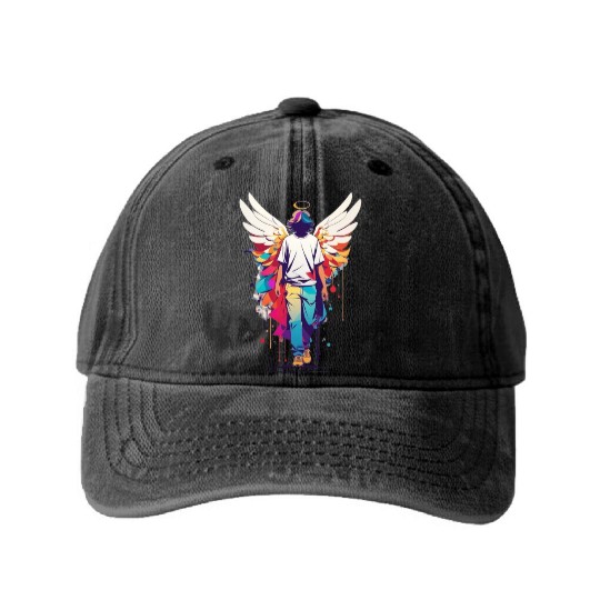 Angel with no face Washed Denim Baseball Caps