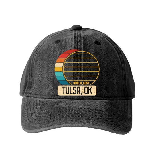 Total Solar Eclipse Oklahoma Tulsa April 28 2024Tu Washed Denim Baseball Caps