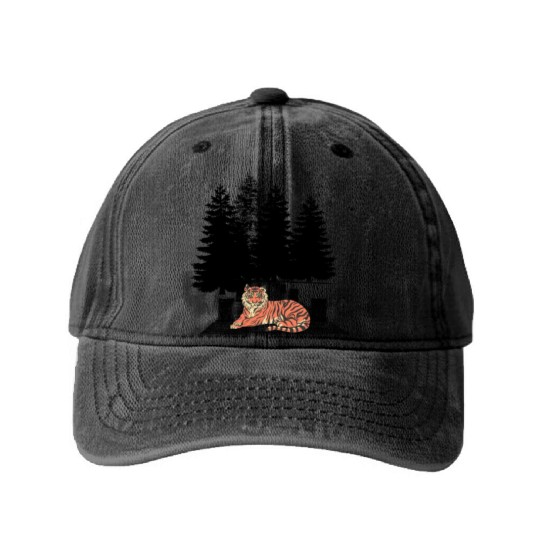 tiger in the forest Washed Denim Baseball Caps