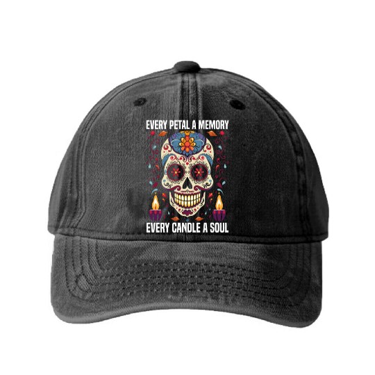 Dia De Los Muertos Sugar Skull Mexican Holiday Washed Denim Baseball Caps