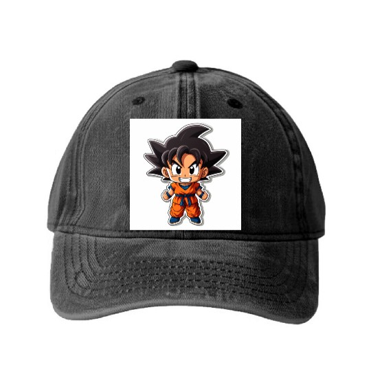 Goku Sticker Happy Bold Colors art toy style Washed Denim Baseball Caps