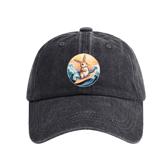 Surfboard rabbit Washed Denim Baseball Caps