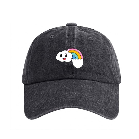 Pocket Rainbow Kawaii Cloud Cute Funny Washed Denim Baseball Caps