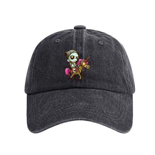 Zombie on unicorn Washed Denim Baseball Caps