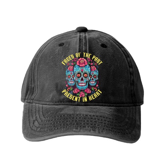 Dia De Los Muertos Sugar Skull Mexican Holiday Washed Denim Baseball Caps
