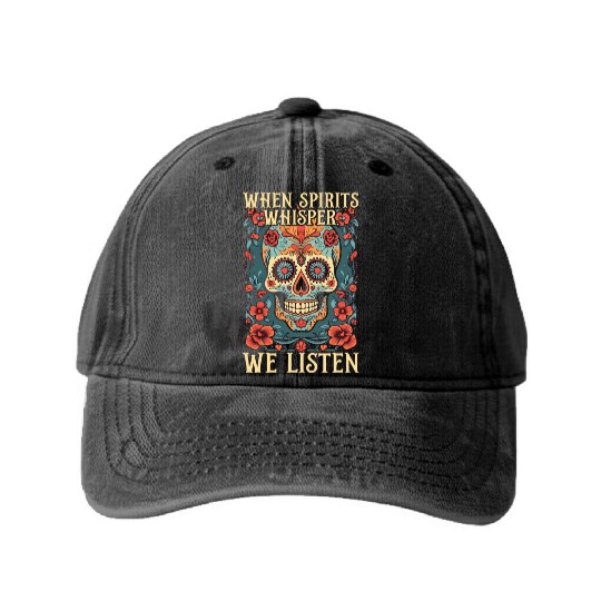 Dia De Los Muertos Sugar Skull Mexican Holiday Washed Denim Baseball Caps