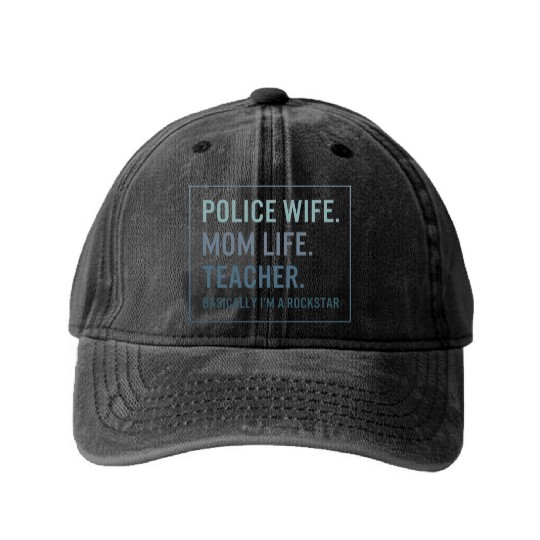 Teacher Washed Denim Baseball Caps, Police Wife Mom Life Teacher