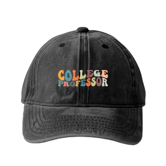 Groovy College Professor Teacher Syllabus Washed Denim Baseball Caps