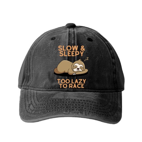 Sloth Slow and Sleepy too Lazy to race Washed Denim Baseball Caps