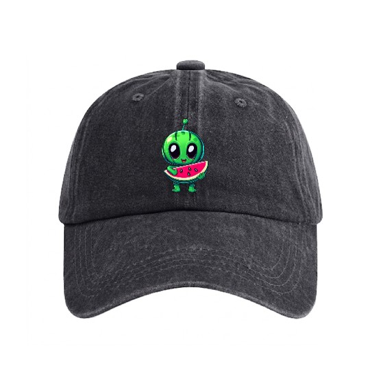 Green Alien meets Juicy Watermelon Washed Denim Baseball Caps