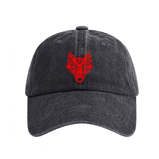 Viking wolf red Fenrir valhalla Washed Denim Baseball Caps
