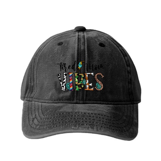 Tired Mom Vibes Washed Denim Baseball Caps