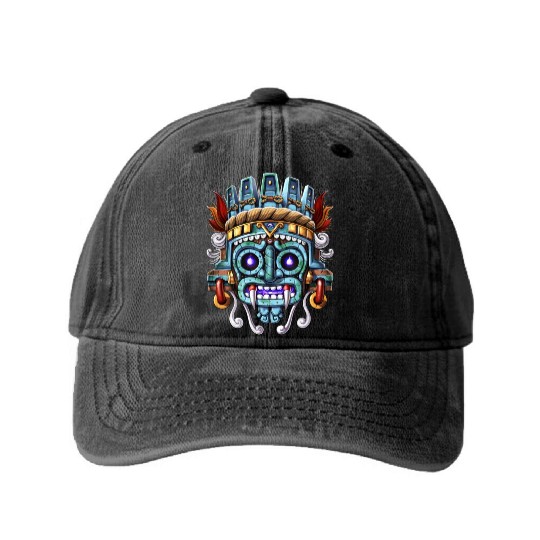 Aztec God Tlaloc Washed Denim Baseball Caps