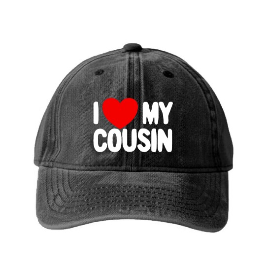 I Love My Cousin Red Heart Redneck Love My Cousin Washed Denim Baseball Caps