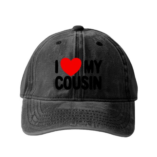 I Love My Cousin Red Heart Redneck Love My Cousin Washed Denim Baseball Caps