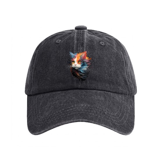 Persian Cat Masterful Animal Painting Washed Denim Baseball Caps