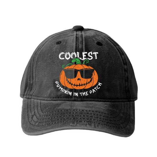 Coolest Pumpkin Kid Cool Lazy Creepy Halloween Washed Denim Baseball Caps