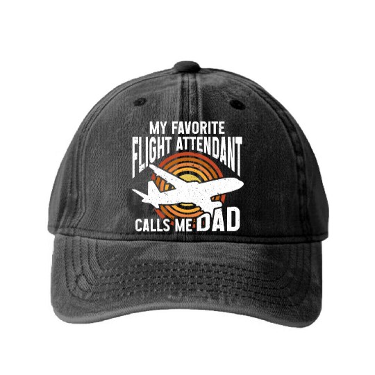 Flight Attendant Dad Airplane Flight Attendant Washed Denim Baseball Caps