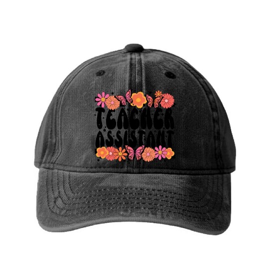 Floral Teacher Assistant Washed Denim Baseball Caps