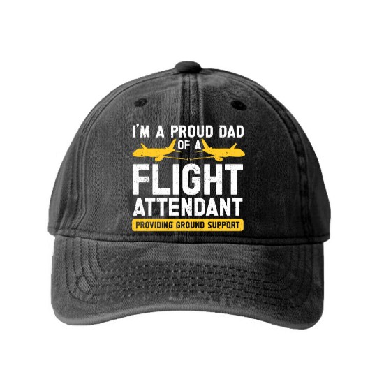 Flight Attendant Dad Airplane Flight Attendant Washed Denim Baseball Caps