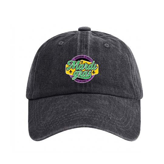 Mardi Gras Bourbon Street Washed Denim Baseball Caps