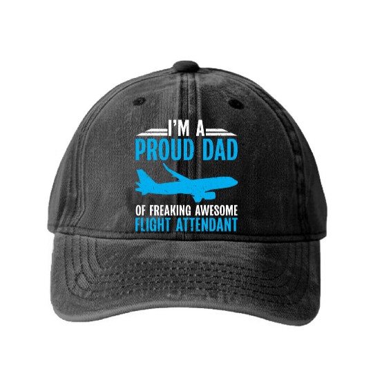 Flight Attendant Dad Airplane Flight Attendant Washed Denim Baseball Caps