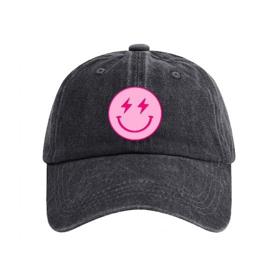 light pink face lightning bolt eyes Washed Denim Baseball Caps