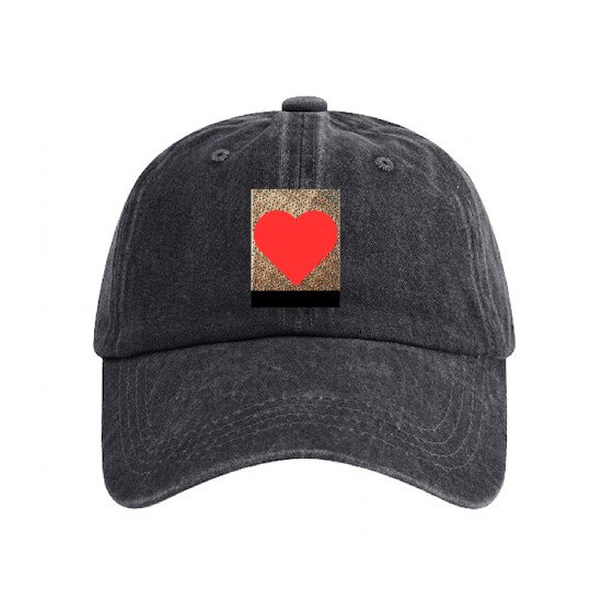 Romantic Red Love Heart on Brown Dotted Background Washed Denim Baseball Caps
