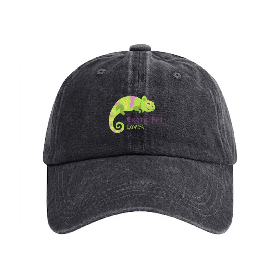 Green Chameleon Lizard Exotic Pet Lover Washed Denim Baseball Caps