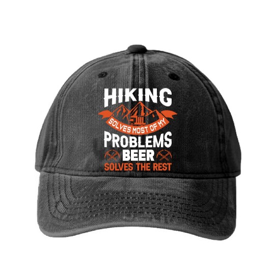 Hiking Solves Most Of My Problems Beer Washed Denim Baseball Caps