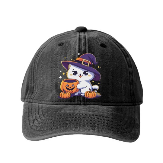Cute Cat Halloween 3 Washed Denim Baseball Caps