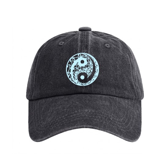 Yin And Yang In A Koru Pattern In A Light Blue Washed Denim Baseball Caps