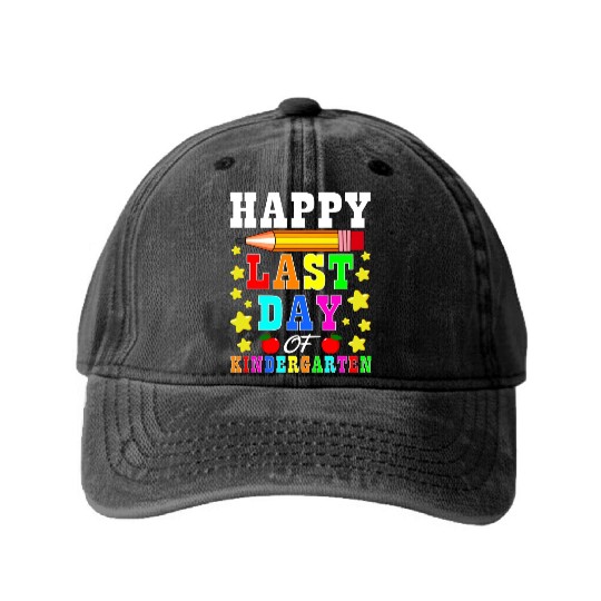 Happy Last Day Of Kindergarten Graduation Teacher Washed Denim Baseball Caps
