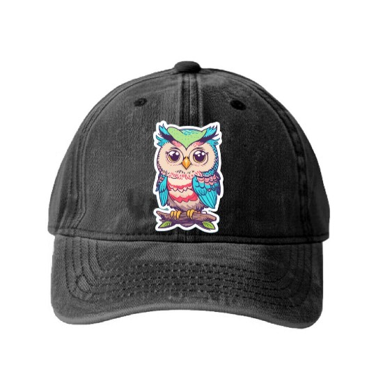 Owl Kawaii Washed Denim Baseball Caps