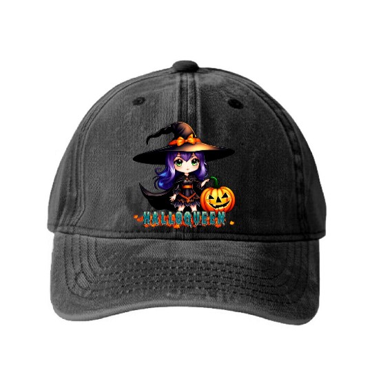 Hallo Queen Purple Fantastic Halloween witch desig Washed Denim Baseball Caps